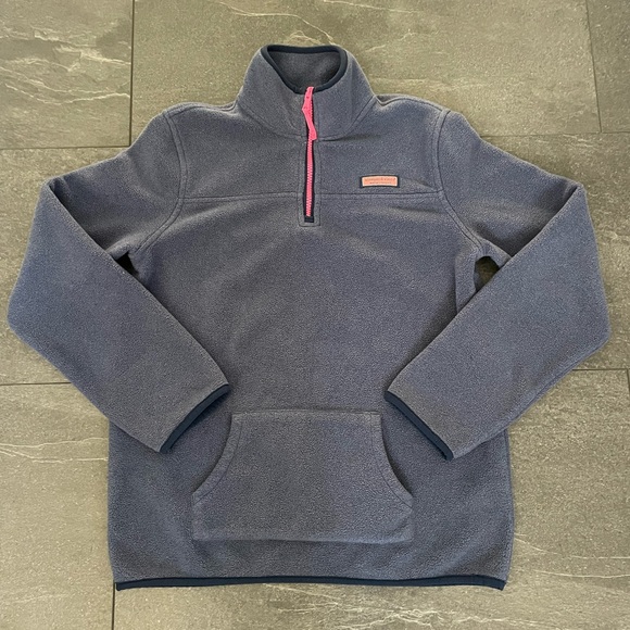 Kids vineyard vines fleece pullover, navy and pink, size: XL (16), like-new cond - Picture 1 of 6